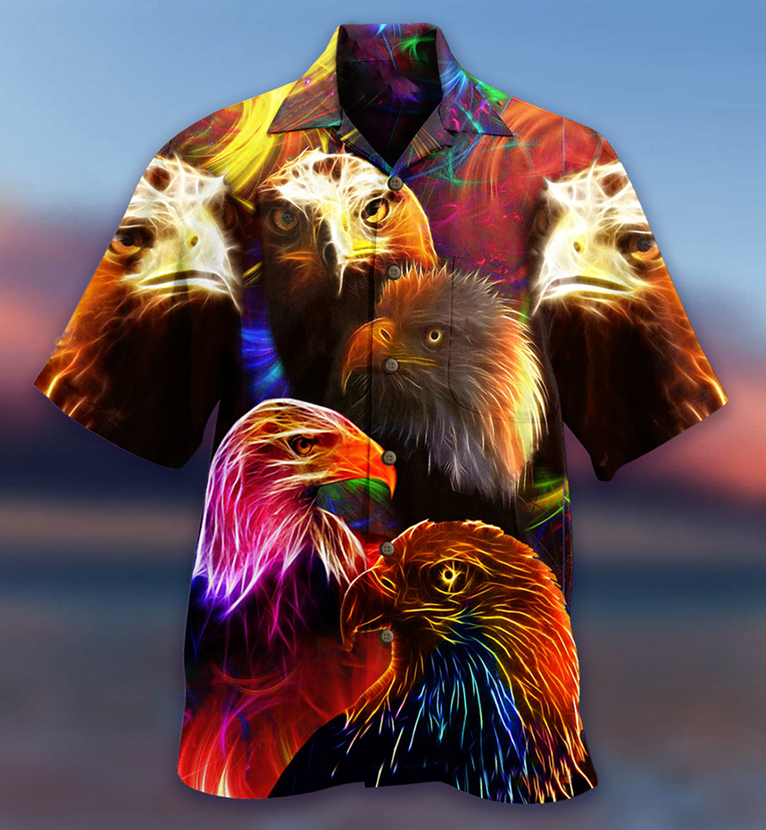 Neon Eagle And Farm Life Hawaiian Shirt With All Over Print For Coastal Vacations Warm Weather Events And Daily Style