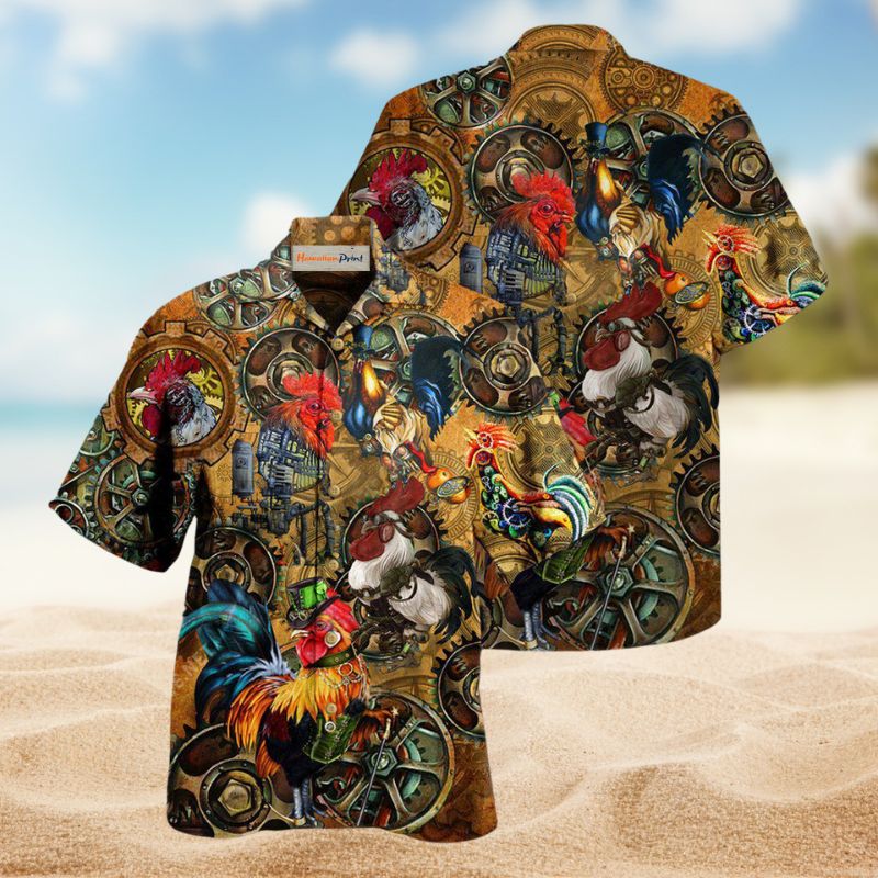 Farm Chicken Rooster Steampunk Hawaiian Shirt For Fantasy Fans, Resort Trips, And Imaginative Summer Style