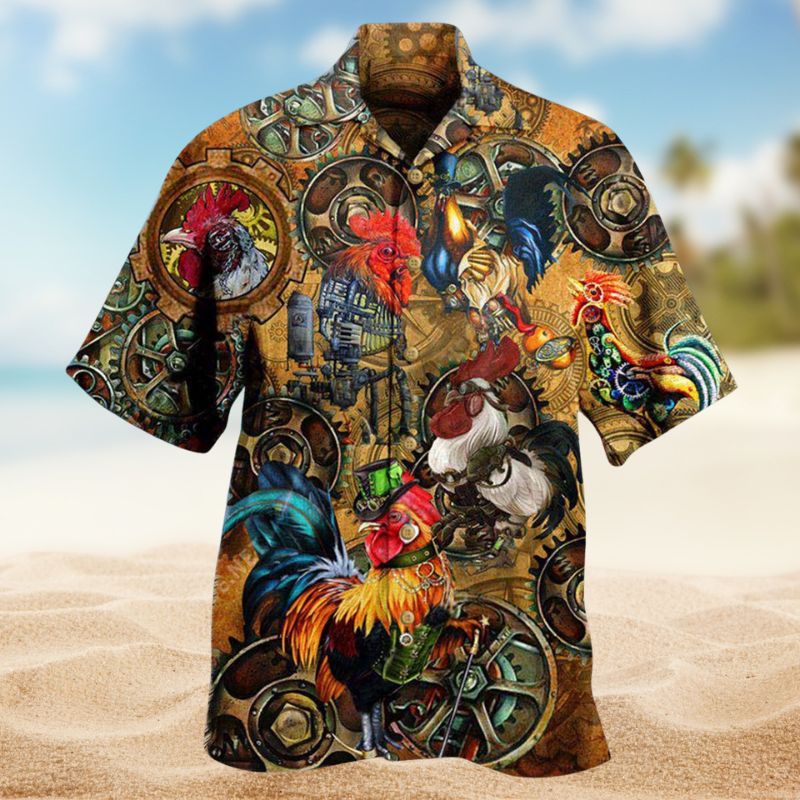 Farm Chicken Rooster Steampunk Hawaiian Shirt For Fantasy Fans, Resort Trips, And Imaginative Summer Style