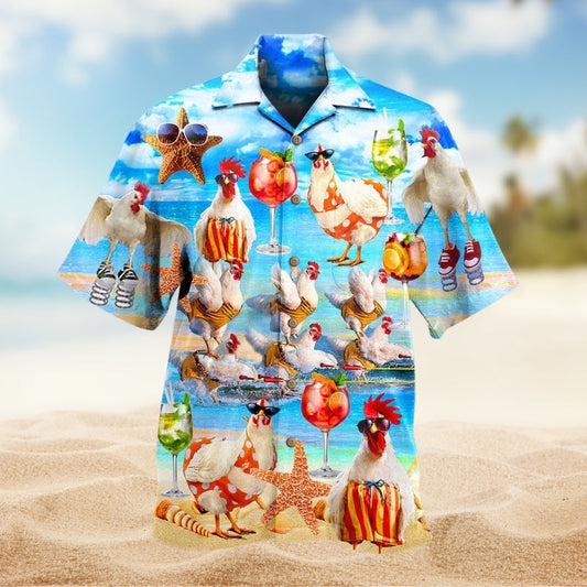 Farm Chickens Beach Hawaiian Shirt For Summer Vacation, Beach Travel, And Casual Wear