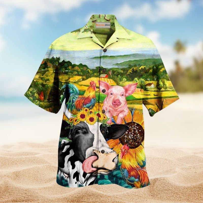 Happy Farm Life Hawaiian Shirt For Coastal Adventures Outdoor Gatherings And Casual Warm Weather Wear
