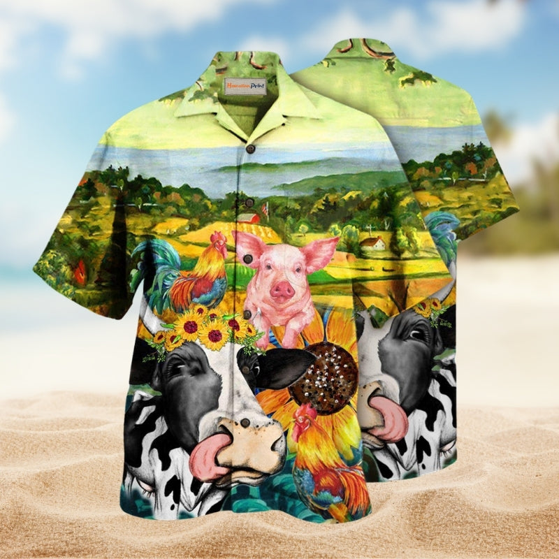 Happy Farm Life Hawaiian Shirt For Coastal Adventures Outdoor Gatherings And Casual Warm Weather Wear