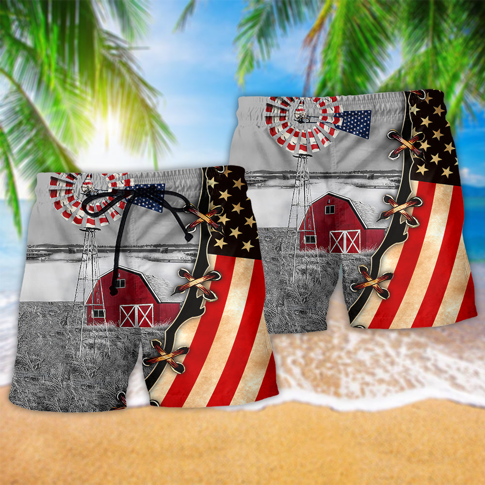 Farm Patriot American Beach Shorts Pattern Detail For Coastal Travel And Comfortable Daily Wear