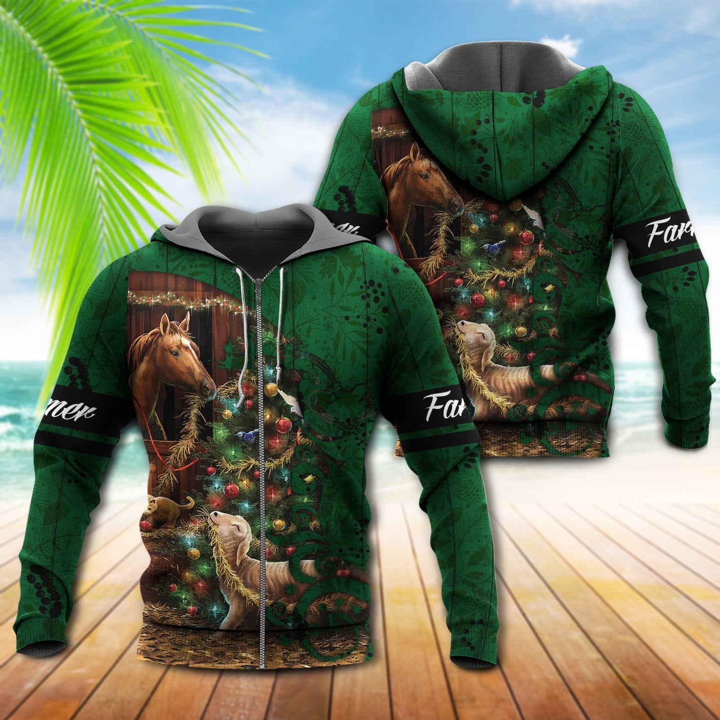 Green Farm Love Christmas Tree Hoodie For Festive Streetwear Winter Outings And Christmas Celebrations