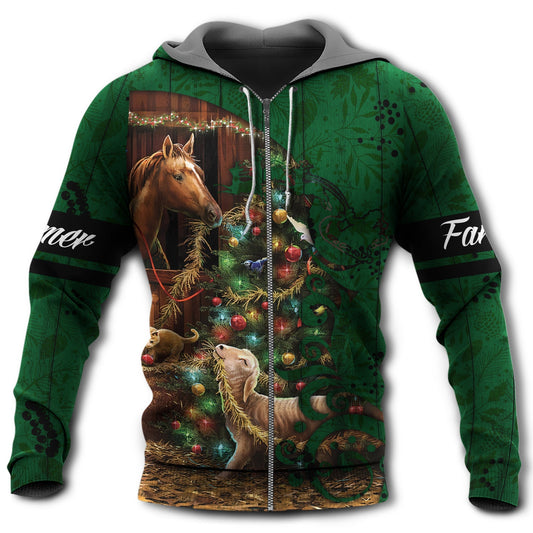 Green Farm Love Christmas Tree Hoodie For Festive Streetwear Winter Outings And Christmas Celebrations