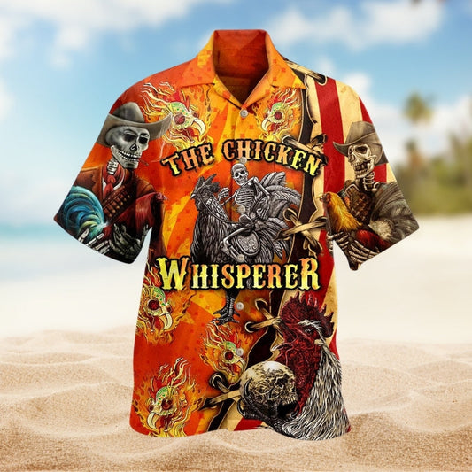 Farm Skull Chicken Fire Hawaiian Shirt For Summer Vacation, Beach Travel, And Casual Wear