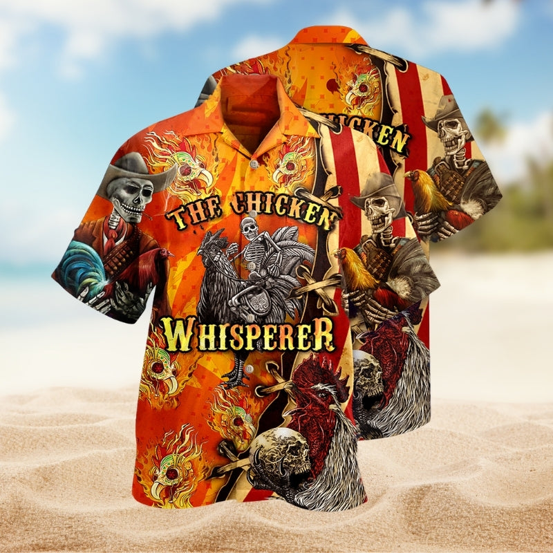 Farm Skull Chicken Fire Hawaiian Shirt For Summer Vacation, Beach Travel, And Casual Wear