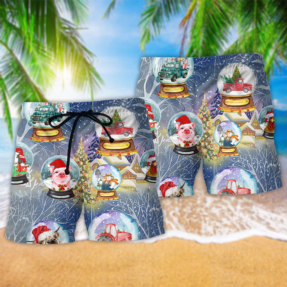 Farm Global Christmas Beach Shorts Pattern Detail For Beachside Relaxation And Vacation Ready Style
