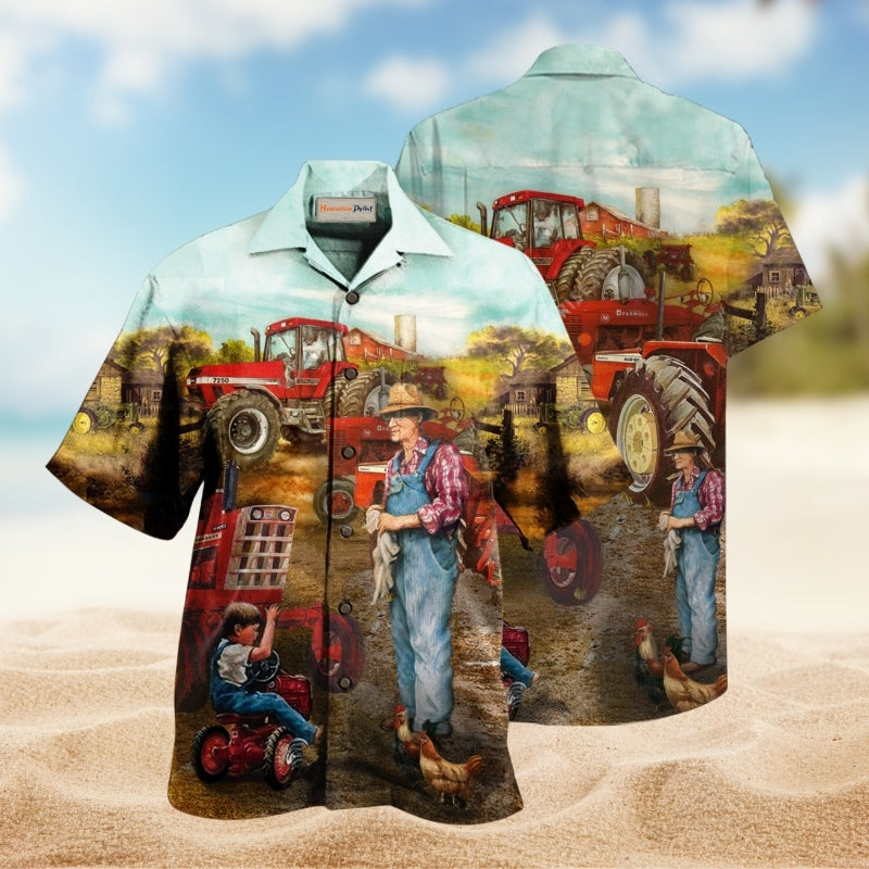 Farmer Awesome Fatherhood In Farm Hawaiian Shirt For Summer Vacation Beach Travel And Relaxed Casual Wear