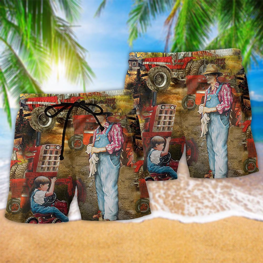 Proud Farmer Fatherhood Farm Beach Shorts Pattern Detail For Leisure Travel And Relaxed Casual Style