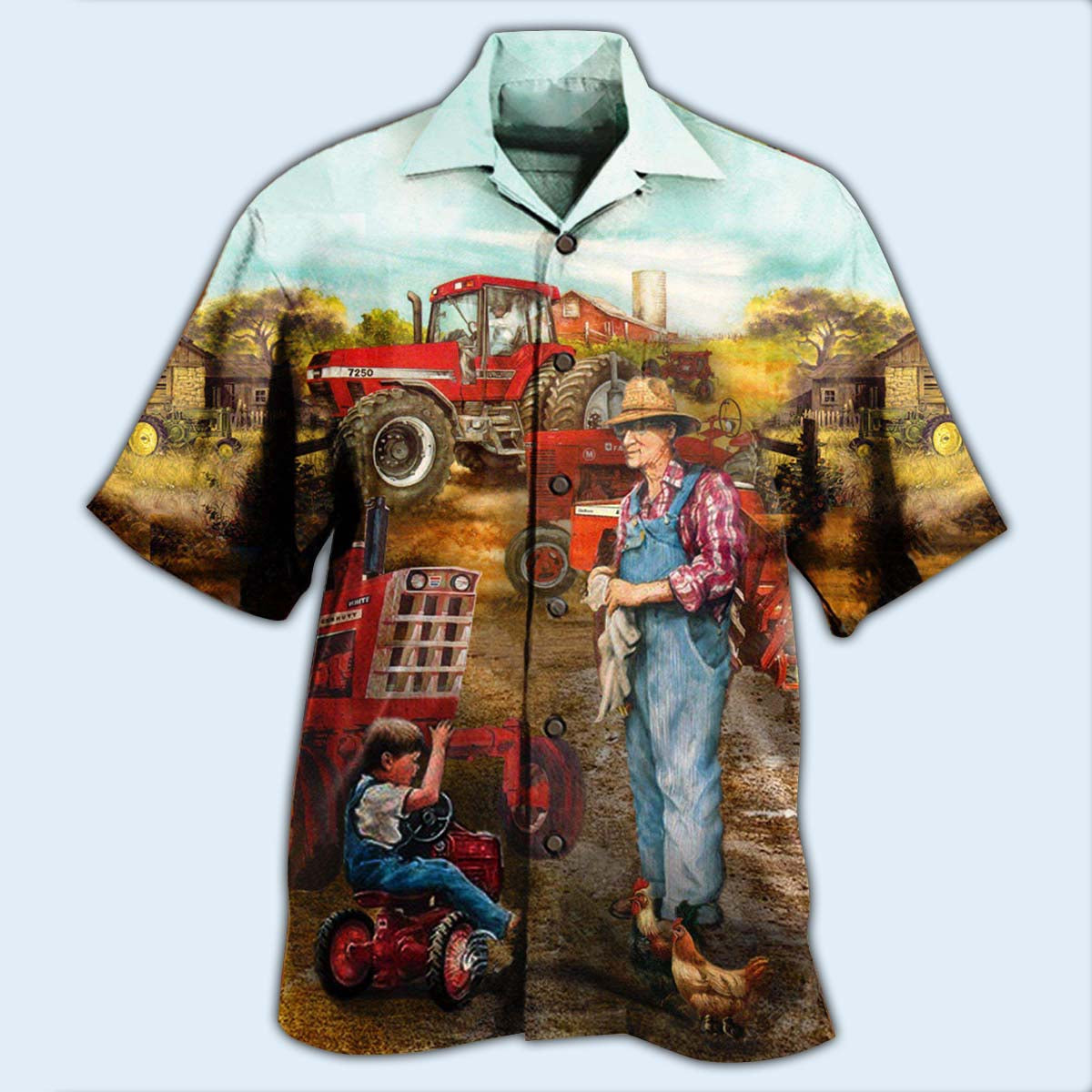 Farm Awesome Fatherhood Hawaiian Shirt Artwork Detail For Resort Trips And Outdoor Activities