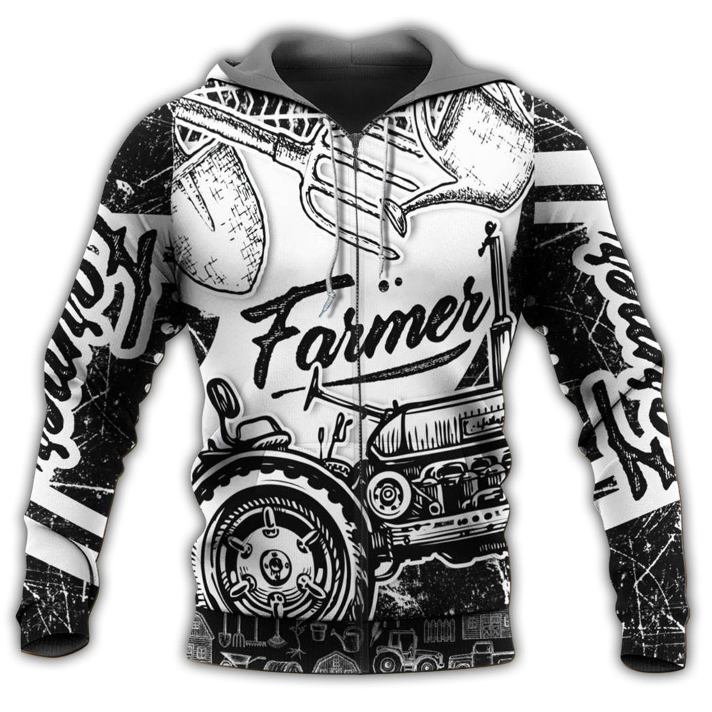 Black White Classic Farmer Hoodie For Farm Lovers Outdoor Trips And Comfortable Casual Style