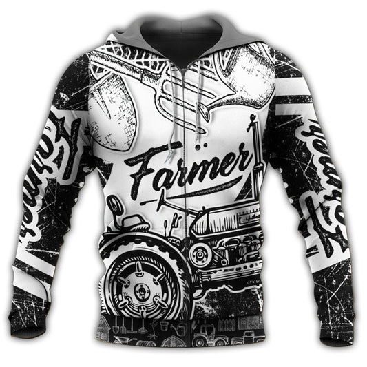 Black White Classic Farmer Hoodie For Farm Lovers Outdoor Trips And Comfortable Casual Style