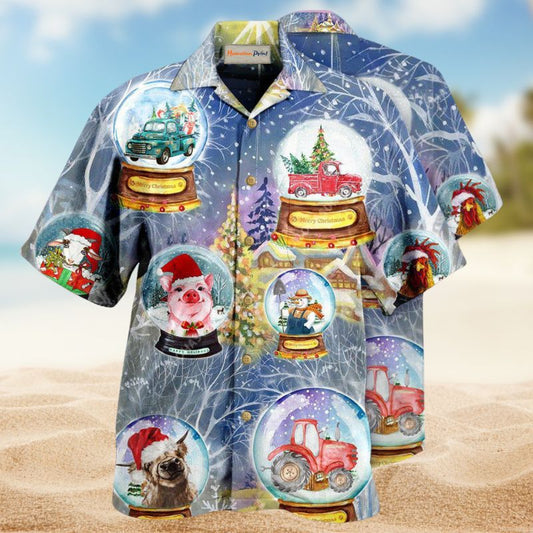 Farmer Christmas Funny Global Hawaiian Shirt For Summer Vacation Beach Travel And Relaxed Casual Wear