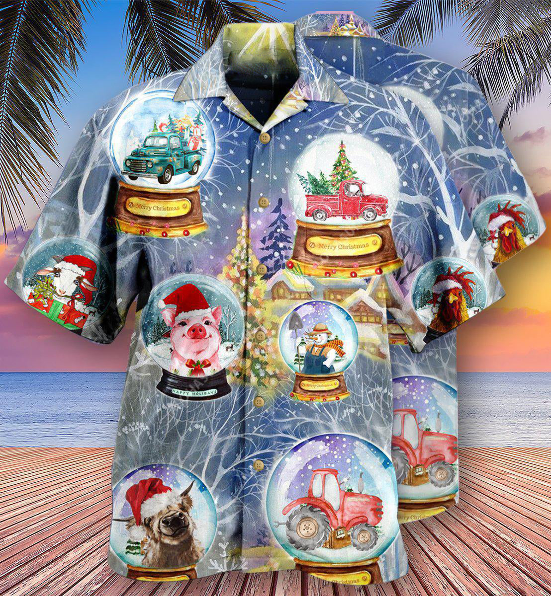 Christmas Playful Farm Life Hawaiian Shirt With Detailed Graphic For Tropical Escapes Resort Wear And Outdoor Celebrations