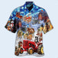 Festive Farm Christmas Hawaiian Shirt Pattern Detail For Summer Holidays And Outdoor Fun