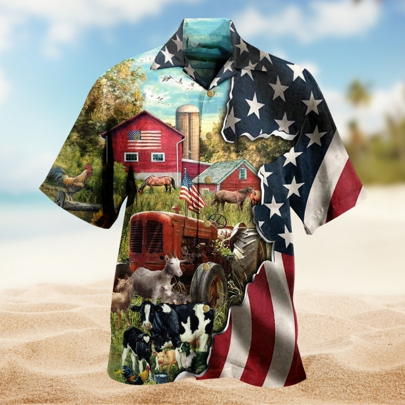 Patriotic Creative Pattern Hawaiian Shirt For Summer Vacation, Beach Travel, And Casual Wear