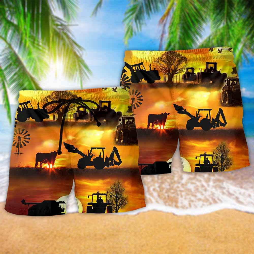 Farmer Work Until Job Done Beach Shorts Pattern Detail For Leisure Travel And Lightweight Summer Style