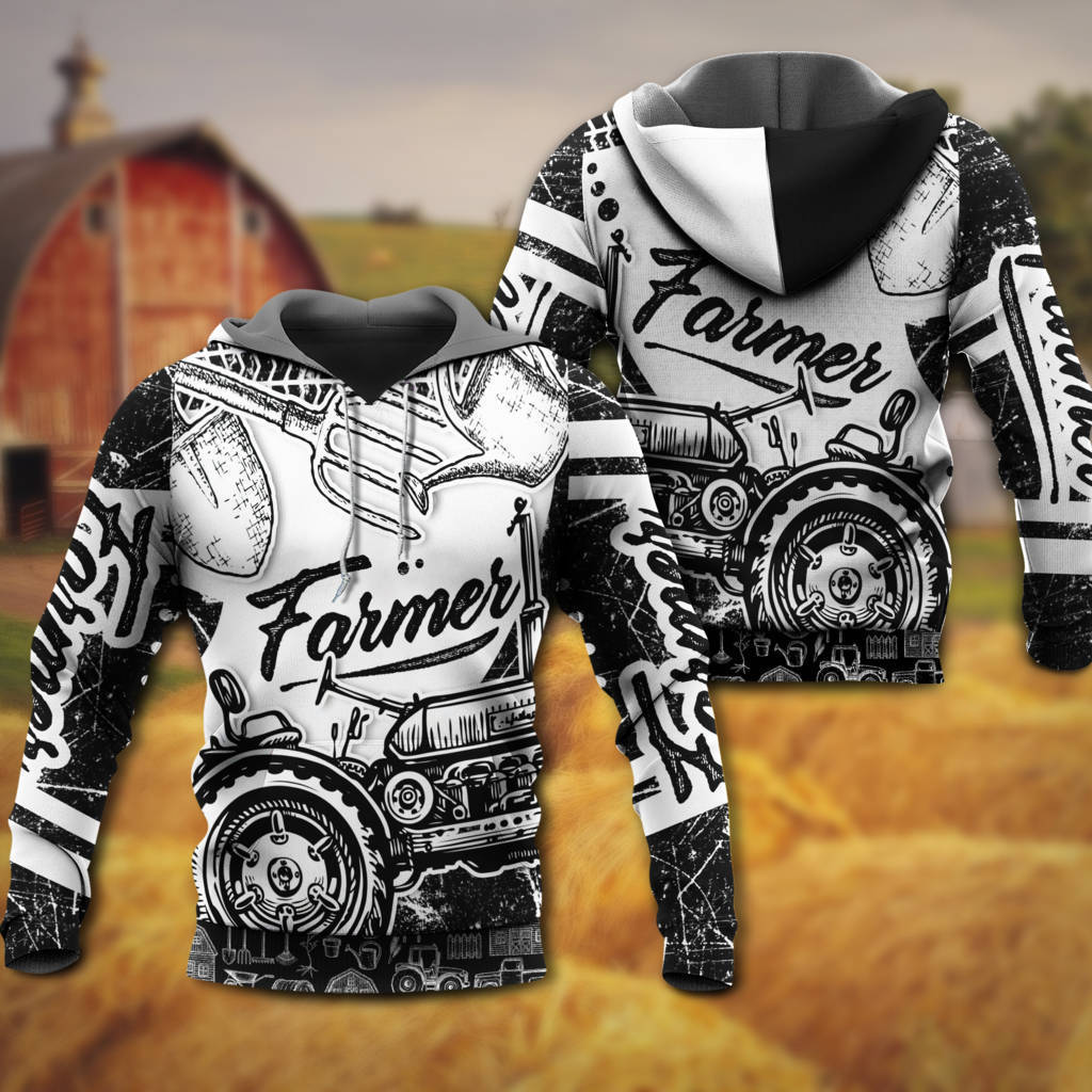 Black White Farmer Hoodie For Country Lifestyle Events Everyday Wear And Comfort