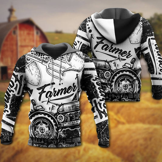 Black White Farmer Hoodie For Country Lifestyle Events Everyday Wear And Comfort