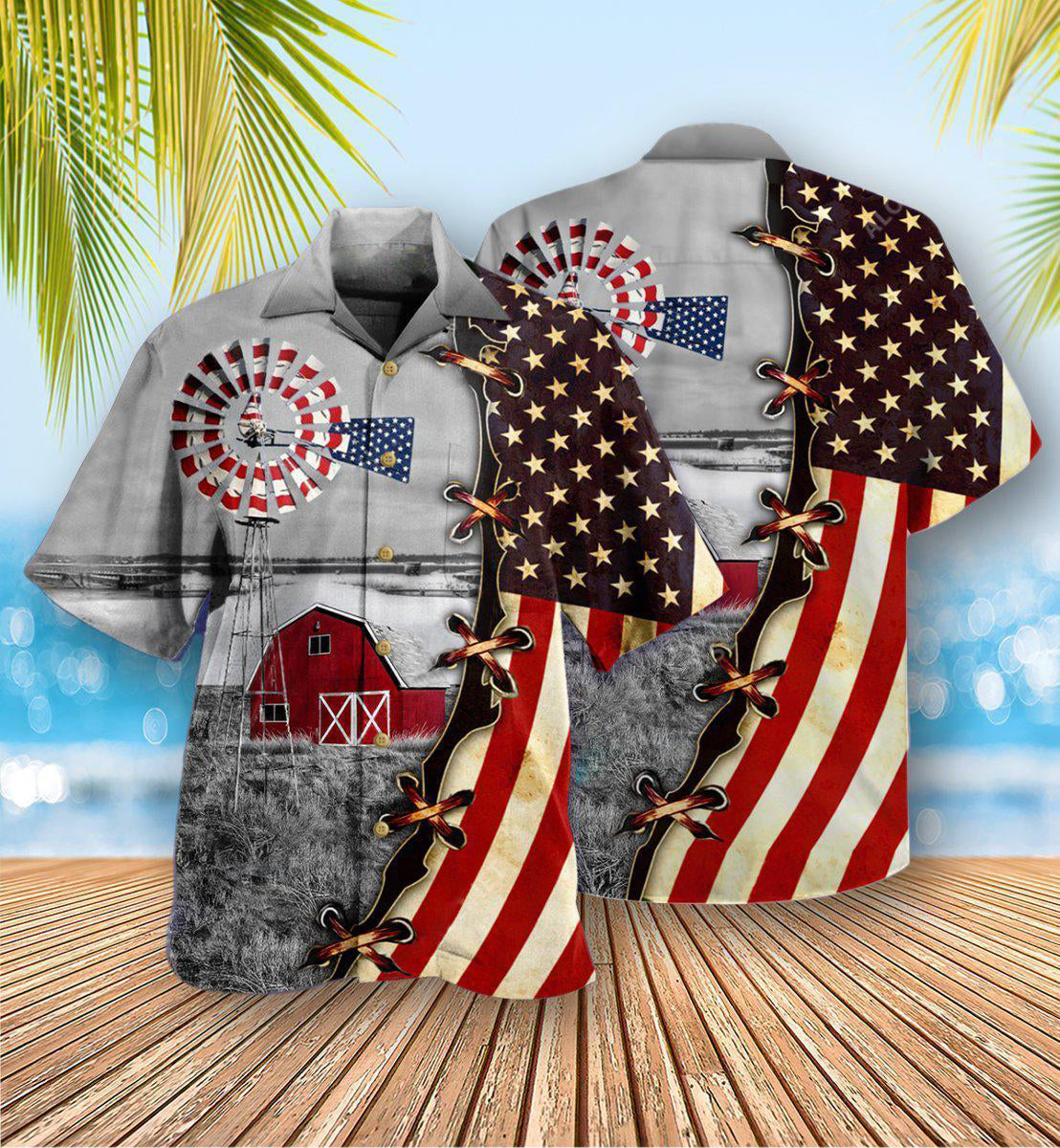 Patriotic Farm Life Hawaiian Shirt With Detailed Graphic For Warm Weather Adventures Parties And Daily Comfort