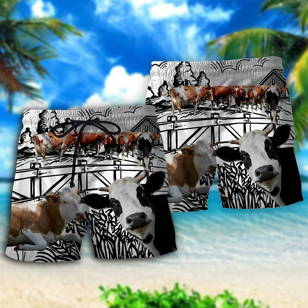Funny Farm Cow Artistic Beach Shorts For Sunny Holidays And Comfortable Daily Styling