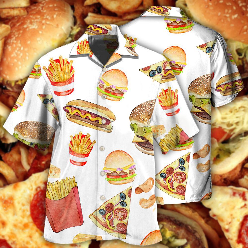 White Food Fast Hawaiian Shirt For Summer Events And Casual Outdoor Wear
