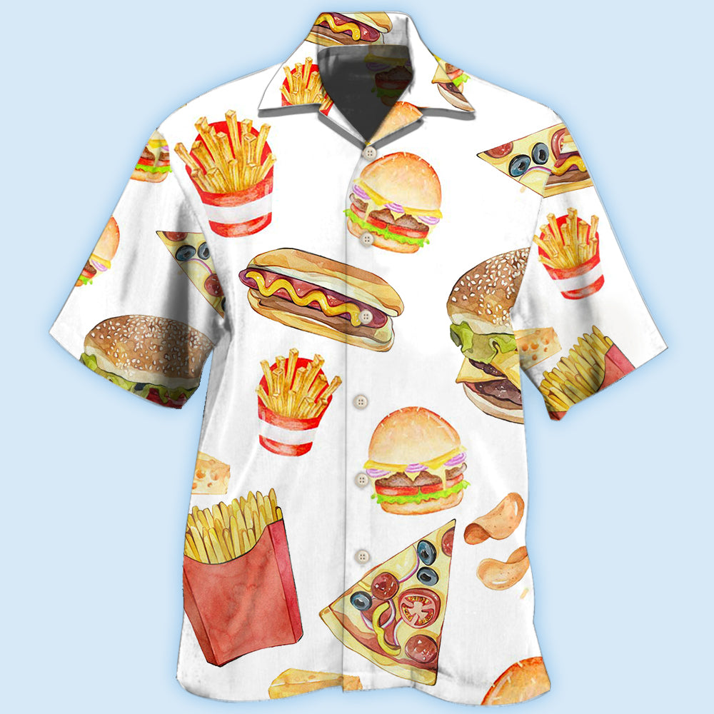 White Food Fast Hawaiian Shirt Design Detail For Beach Days And Holiday Travel