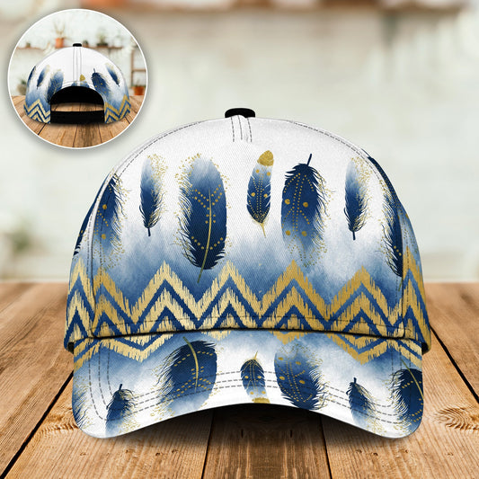 Blue White Feather Classic Cap For Festivals Holidays And Comfortable Everyday Wear