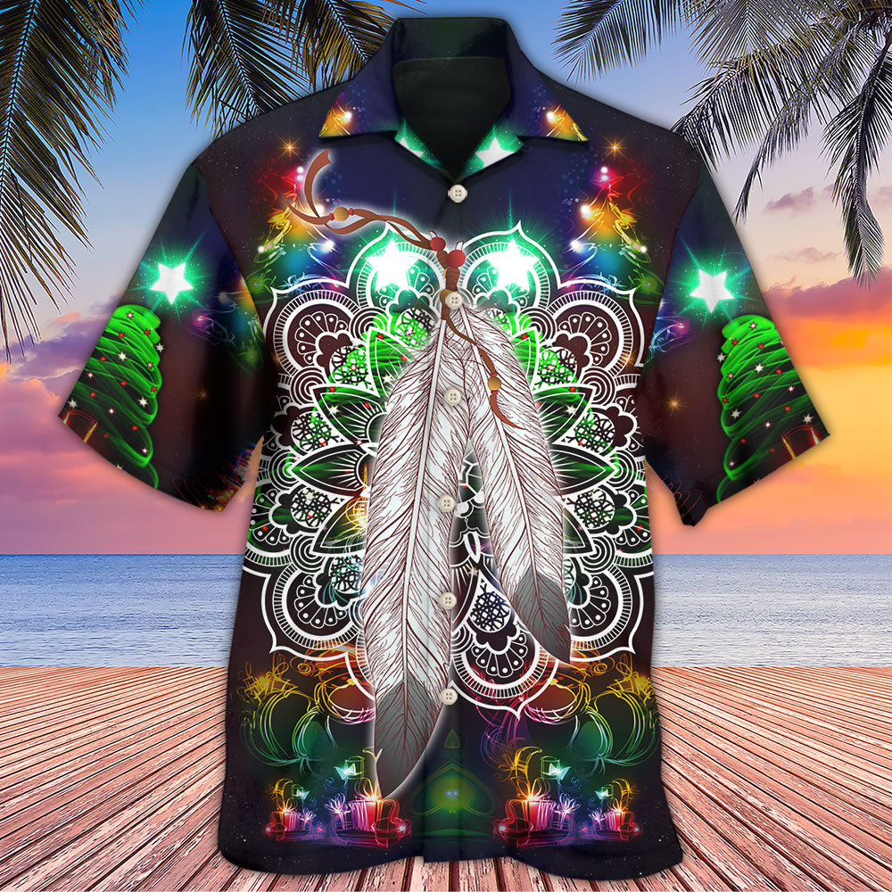 Bohemian Feather Mandala Christmas Stunning Hawaiian Shirt Design Detail For Beach Days And Holiday Travel