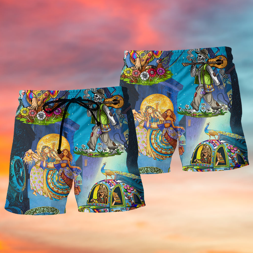 Hippie Colorful Nature Beach Shorts Pattern View For Coastal Holidays And Casual Activities