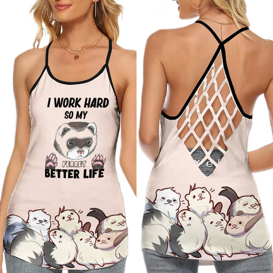 Ferret Hard Work Funny Hollow Tank Top For Yoga Workouts And Casual Wear