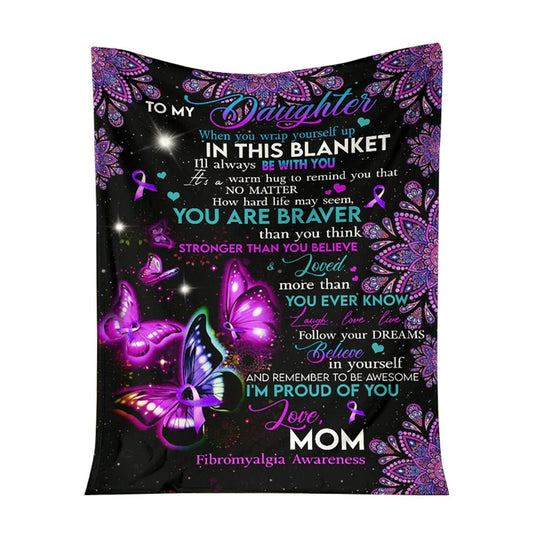 Fibromyalgia Awareness Butterfly Flannel Blanket For Cozy Bedroom Sofa Decor