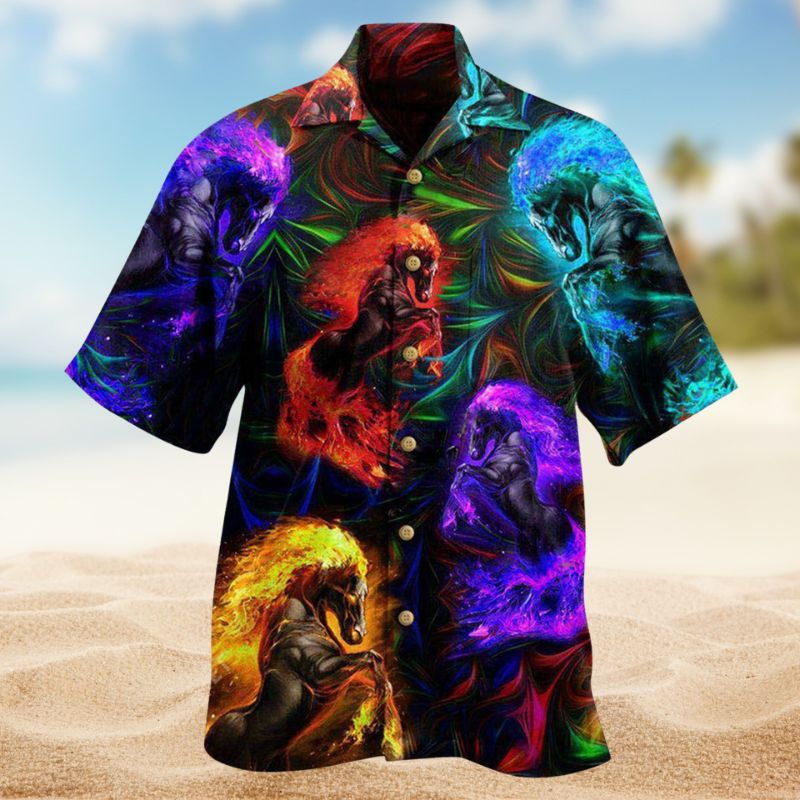 Fiery Horses Hawaiian Shirt For Coastal Adventures Outdoor Gatherings And Casual Warm Weather Wear