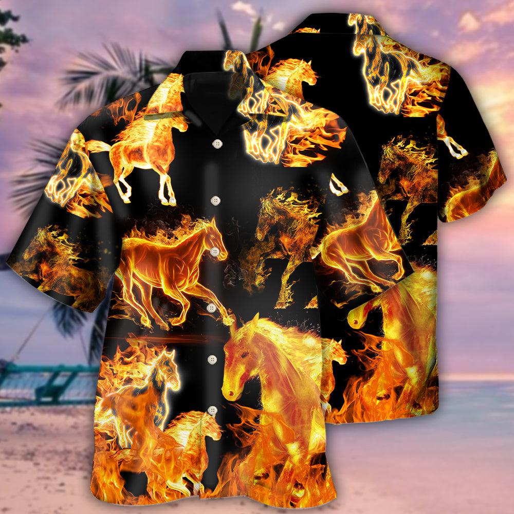 Black Horse Fire Forse Hawaiian Shirt Design Detail For Beach Days And Holiday Travel