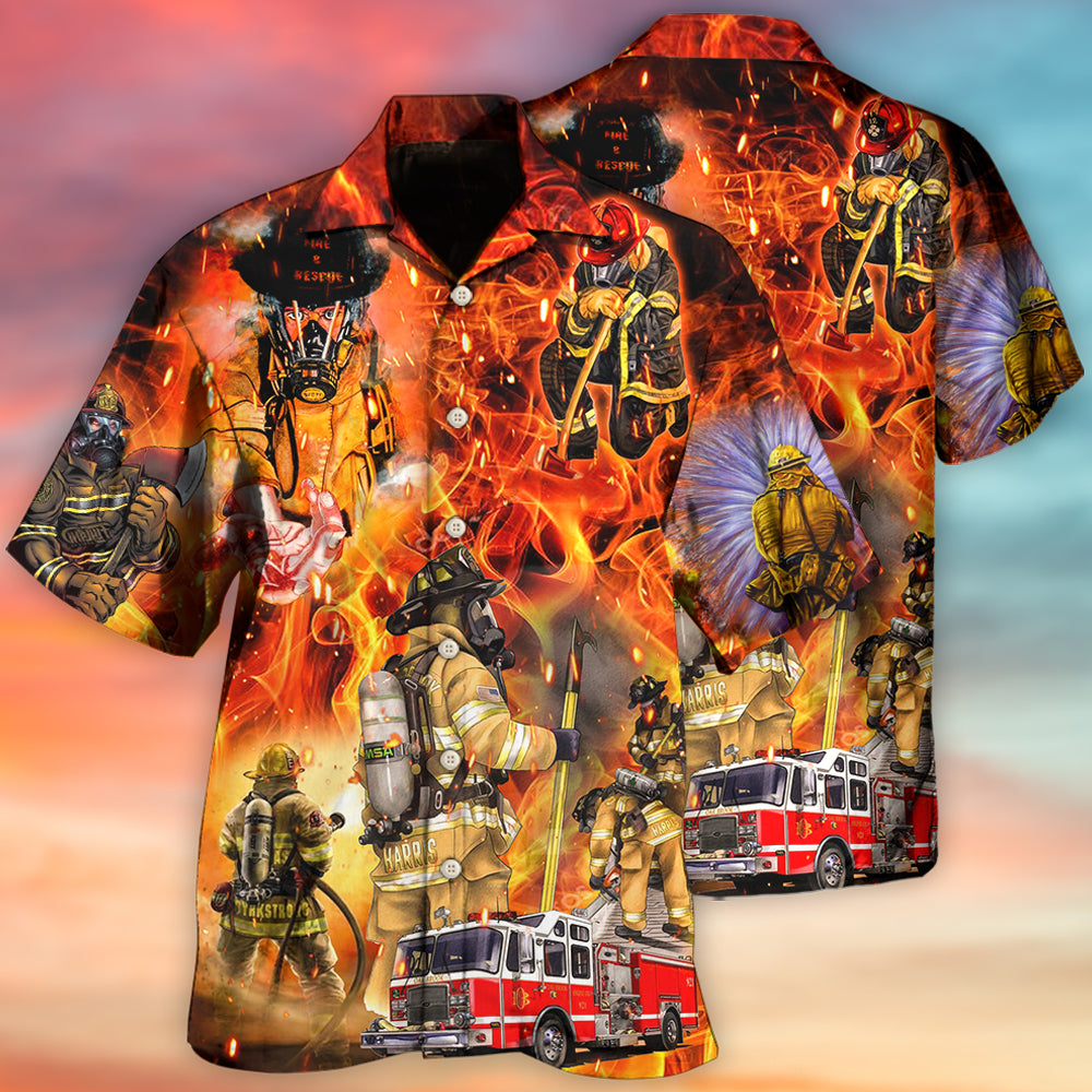 Creative Firefighter Flame Rescue Hawaiian Shirt For Summer Vacation, Beach Travel, And Casual Wear