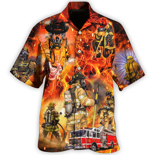 Creative Firefighter Flame Rescue Hawaiian Shirt For Summer Vacation, Beach Travel, And Casual Wear
