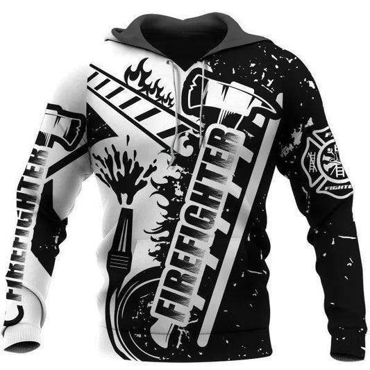 Black White Firefighter Hoodie For Service Inspired Outfits Seasonal Events And Travel