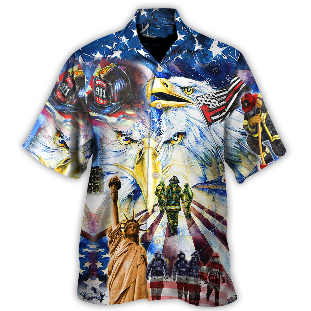 Firefighter American Proud Hawaiian Shirt Design Detail For Sunny Adventures And Casual Wear