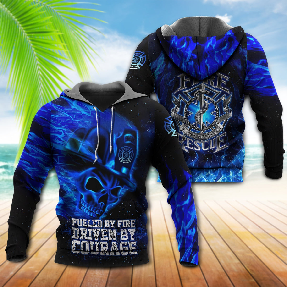 Blue Firefighter Skull Hoodie For Firehouse Events Weekend Outings And Relaxed Streetwear