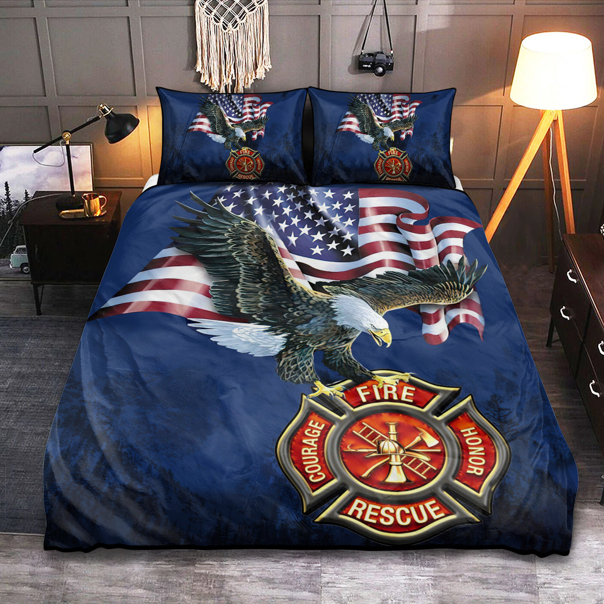 American Eagle Firefighter Love Bedding Cover For Nature Bedroom Decor