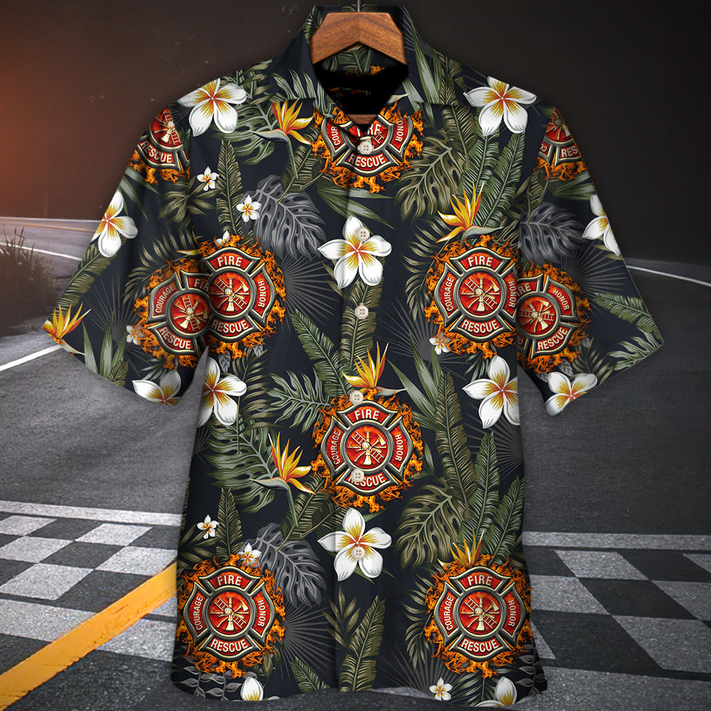 Tropical Firefighter Hawaiian Shirt For Vacation Days And Relaxed Coastal Outings