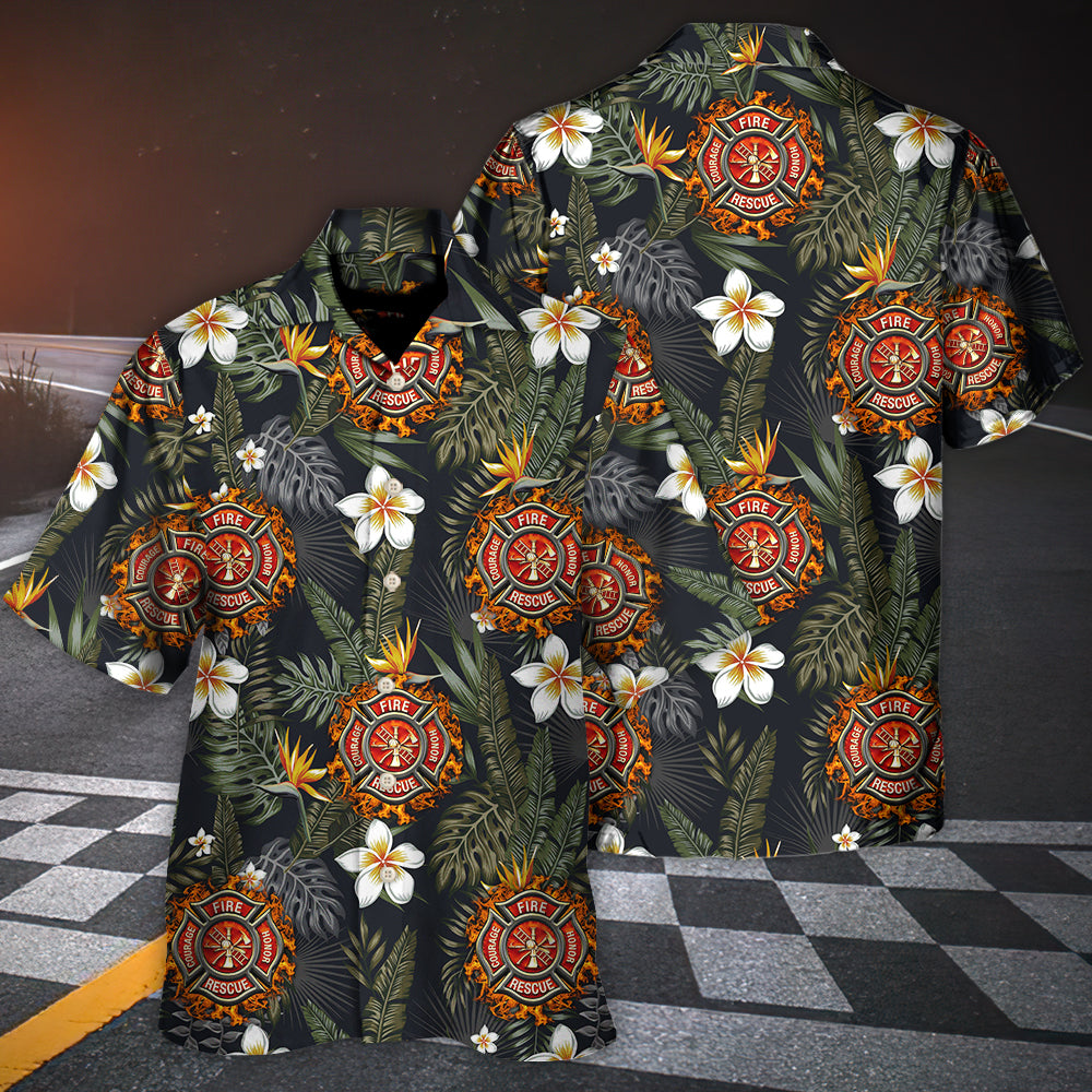 Tropical Firefighter Hawaiian Shirt Artwork View For Weekend Travel And Beach Style