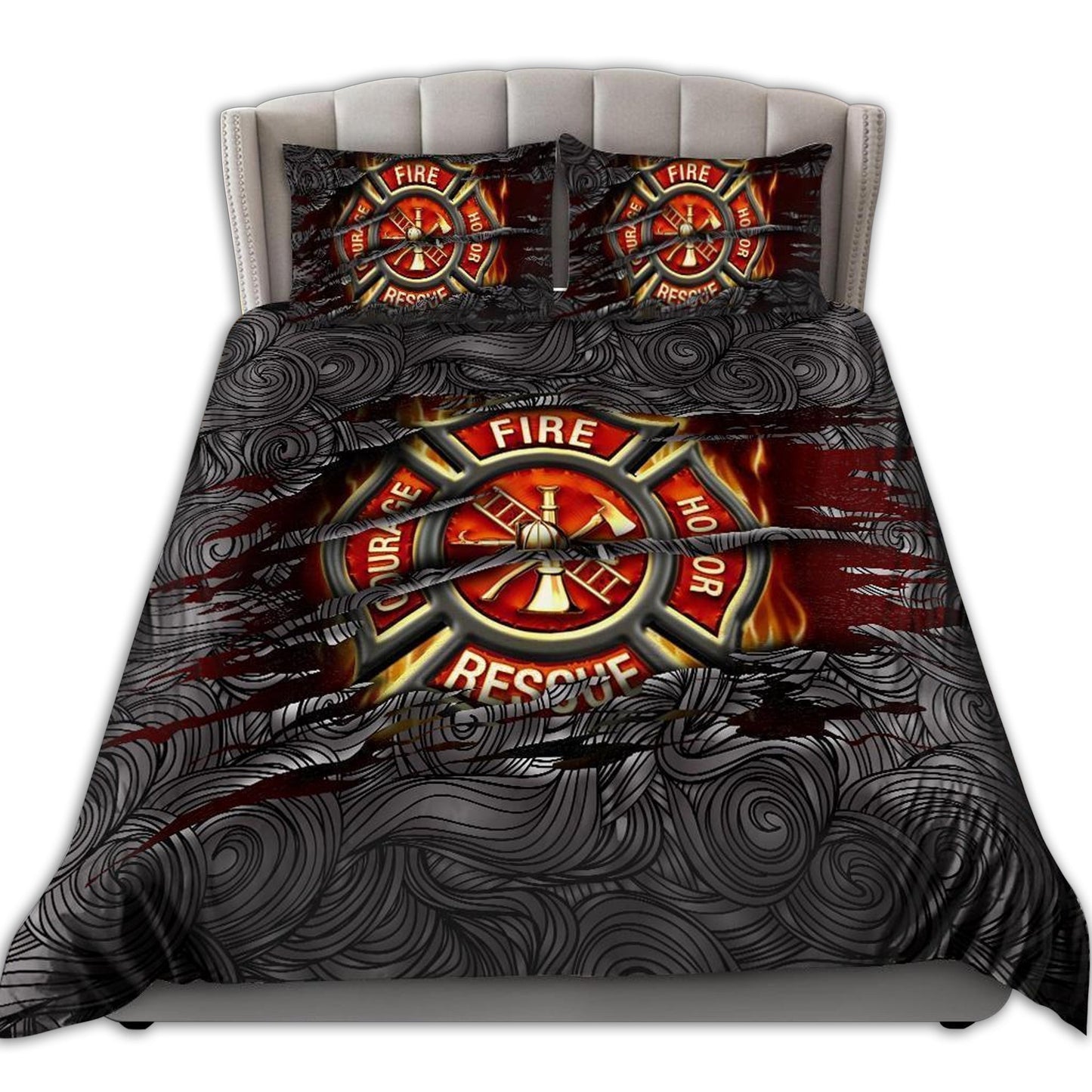Firefighter Symbol Love Bedding Cover For Firefighter Bedroom Decor