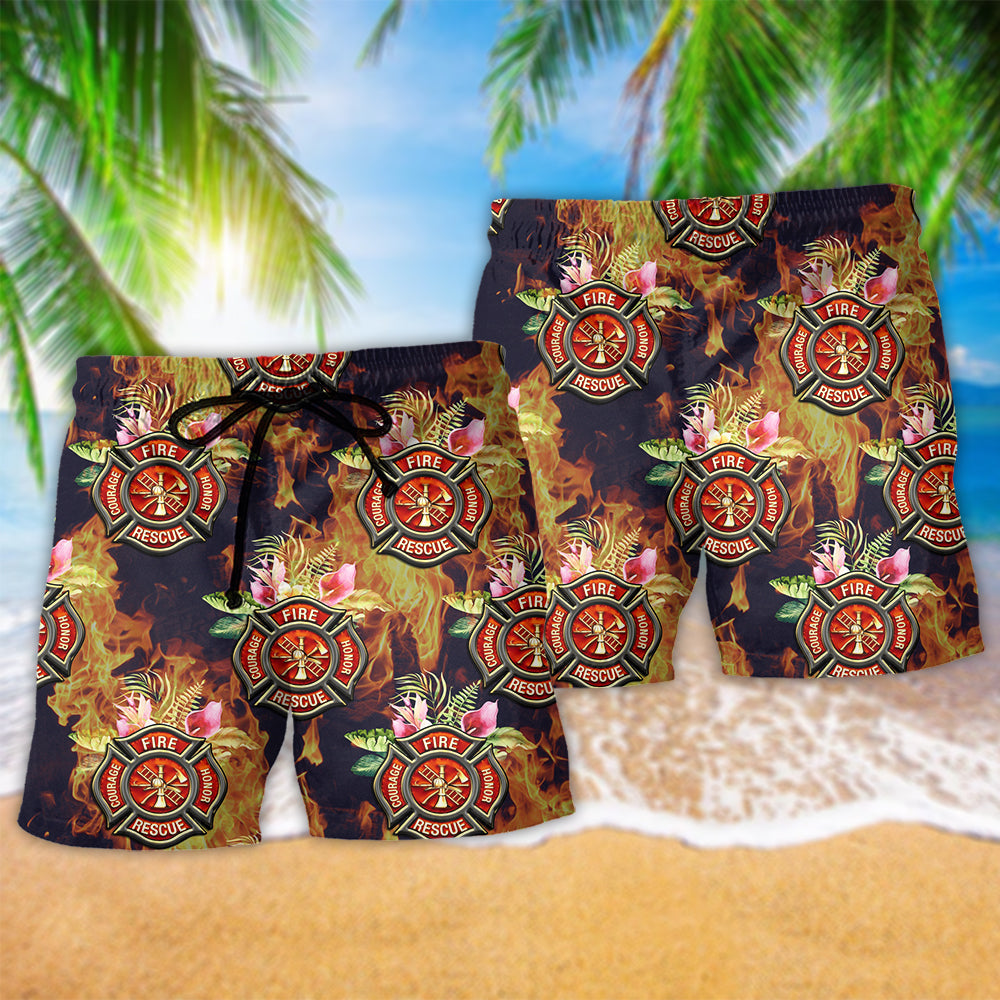 Firefighter Tropical Floral Colorful Beach Shorts For Outdoor Adventures And Thoughtful Seasonal Gifts
