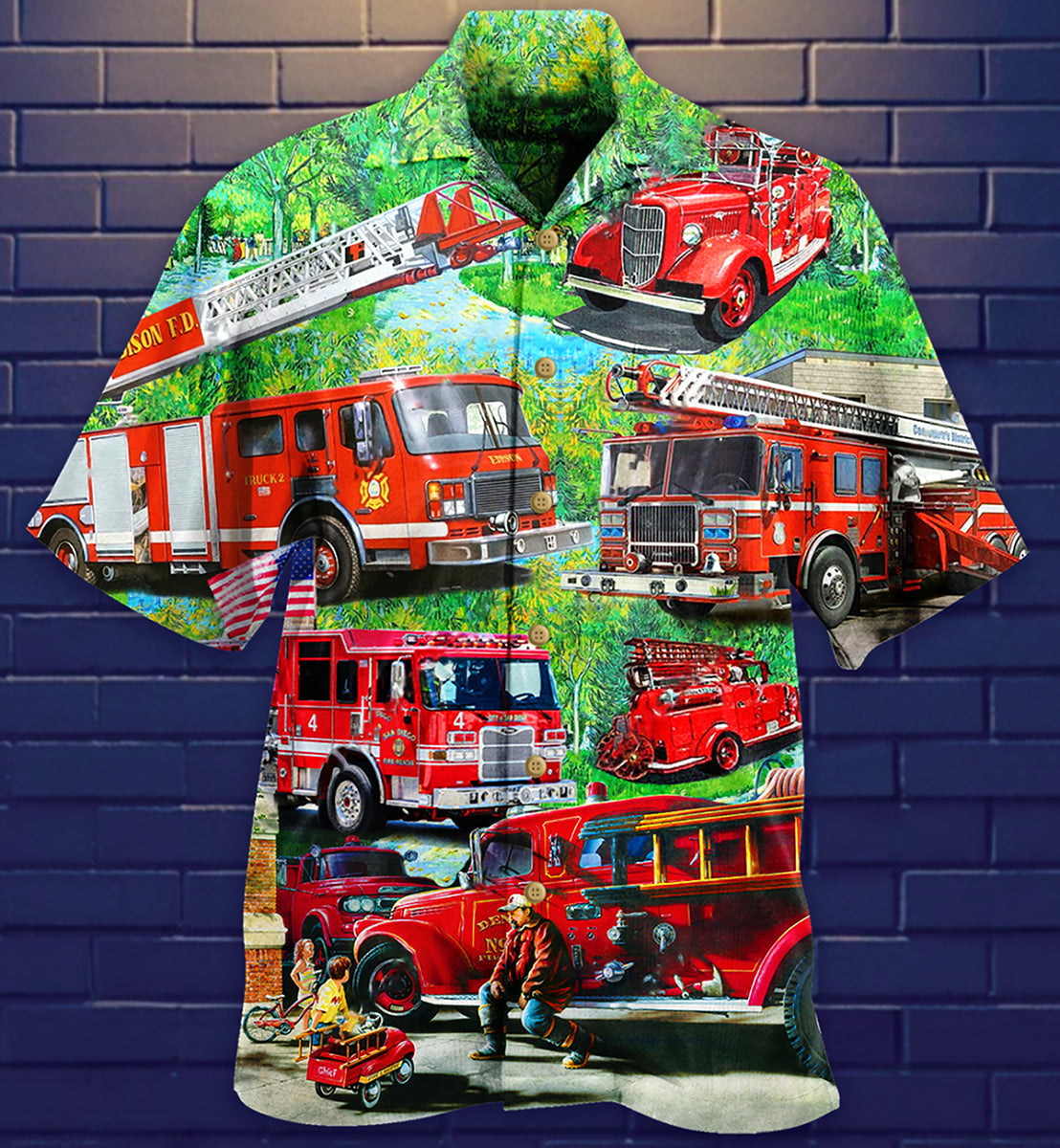 Firefighter Brave Daddy Hawaiian Shirt Artwork View For Coastal Escapes And Resort Style