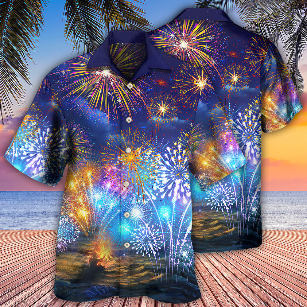 Firework Night Hawaiian Shirt Pattern View For Lightweight Everyday Style