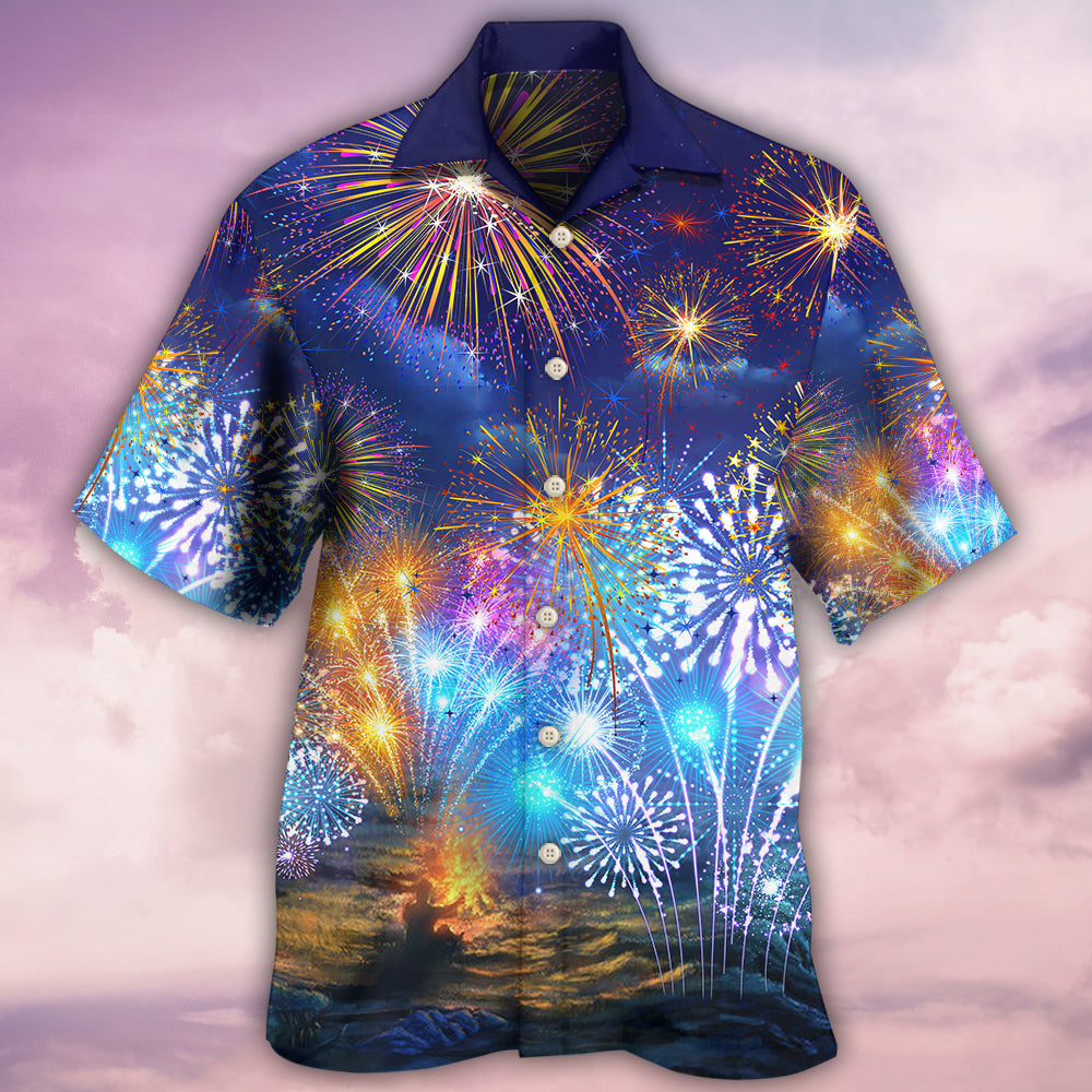 Firework Night Hawaiian Shirt Artwork Detail For Tropical Trips And Casual Outings