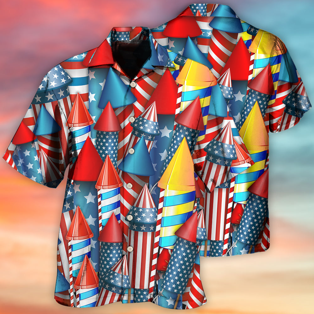 Fireworks Independence Celebration Hawaiian Shirt For Resort Trips, Coastal Parties, And Warm Weather Style