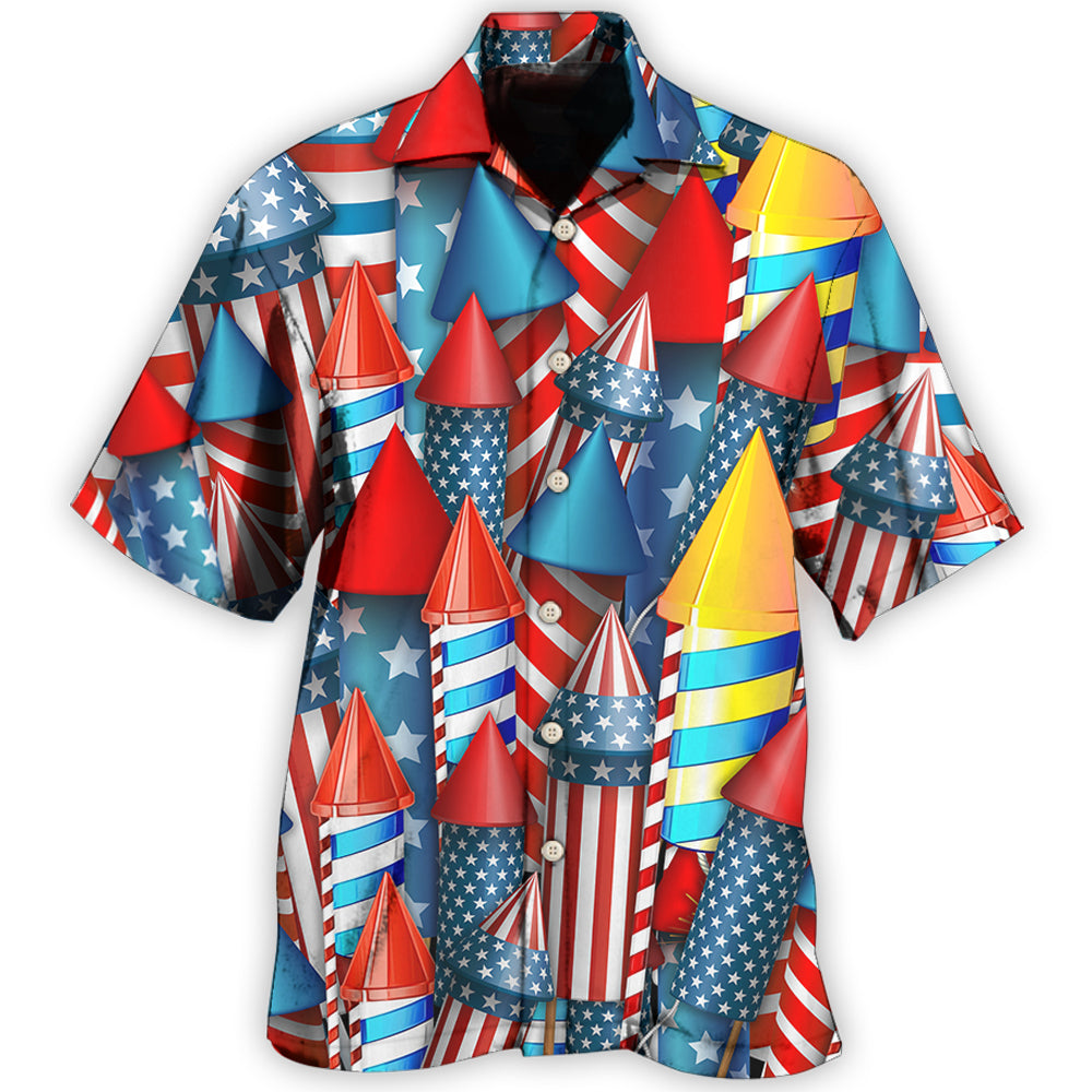 Fireworks Independence Celebration Hawaiian Shirt For Resort Trips, Coastal Parties, And Warm Weather Style